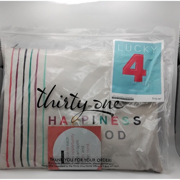 Thirty One Hello Happy Canvas Sipper Bag And Multi Pocket Folder - Picture 1 of 3